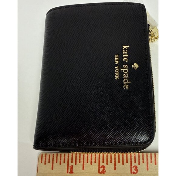 Kate Spade Wallet Lena Small Bifold Black Pebbled Leather Zip Pocket NEW - Picture 6 of 7
